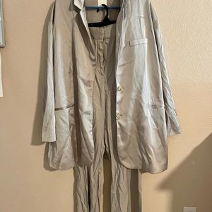 H&M Satin Oversized Blazer Jacket in Silver Size L and matching paints size 14
